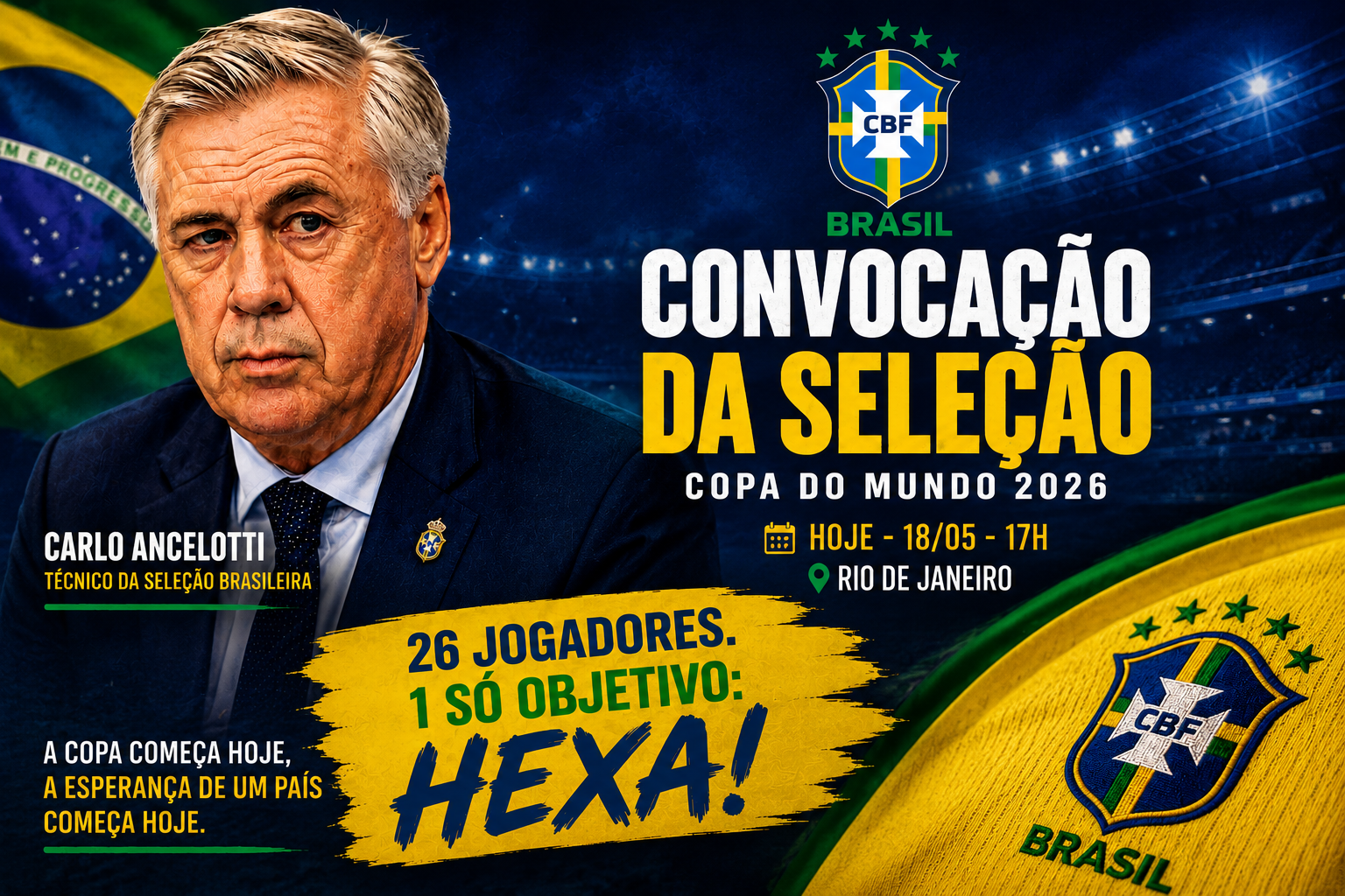 ANCELOTTI CONVOCA HOJE SELEÇÃO DA COPA E NEYMAR É A GRANDE DÚVIDA